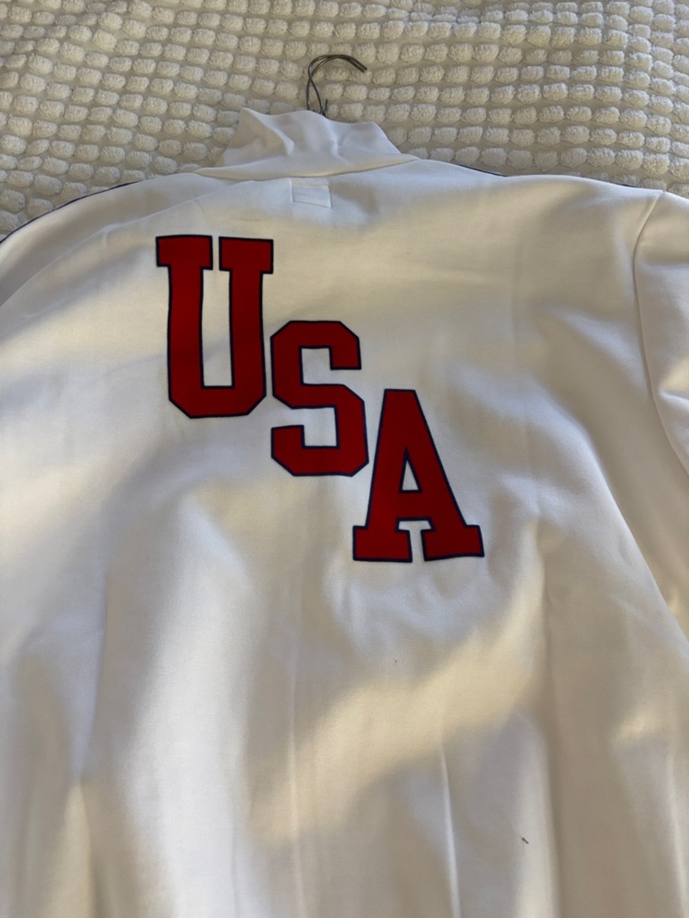 Adidas's 1974 Fifa W C White Track Jacket with Red & Blue Sleeve Stripes - Picture 2 of 4